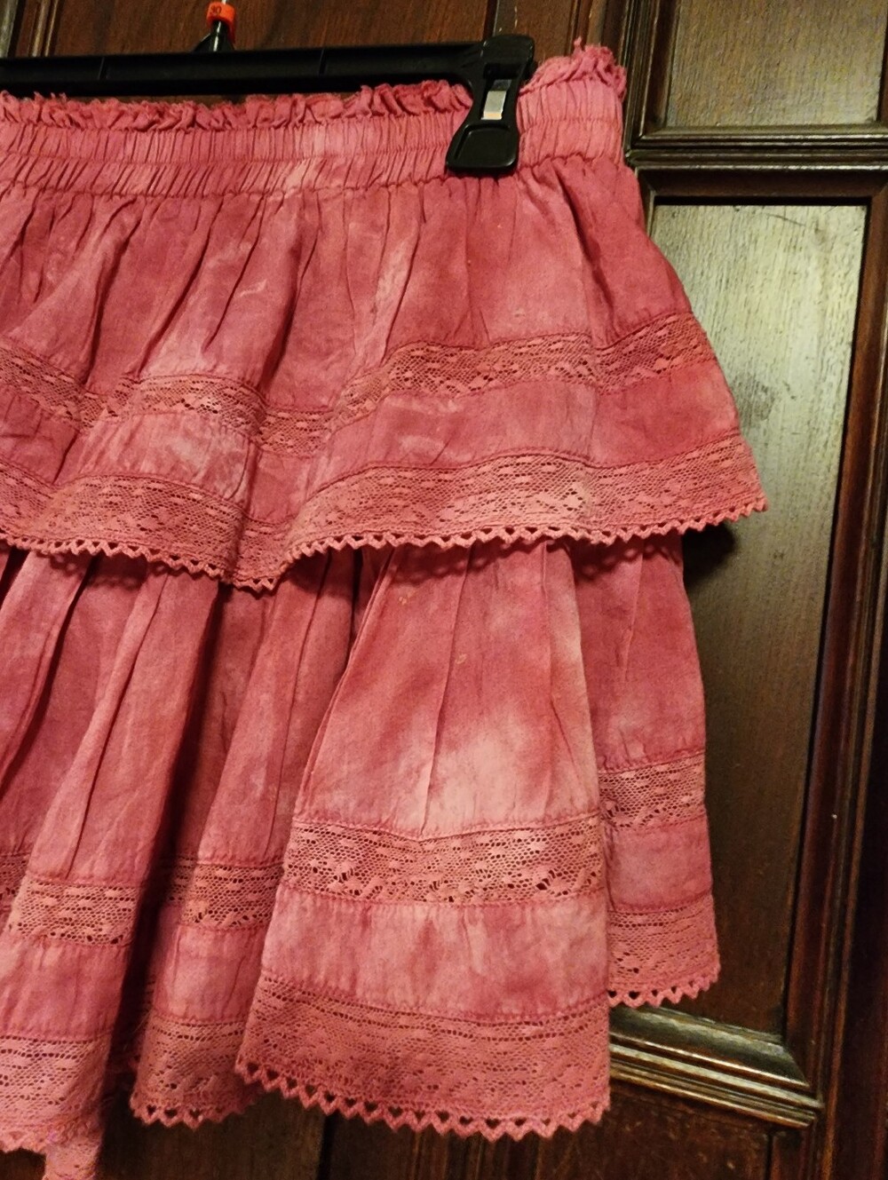 LoveShackFancy Begonia Pink Hand Dyed Ruffle Lace Hem Mini Skirt-Large-$225.00 - Picture 11 of 16